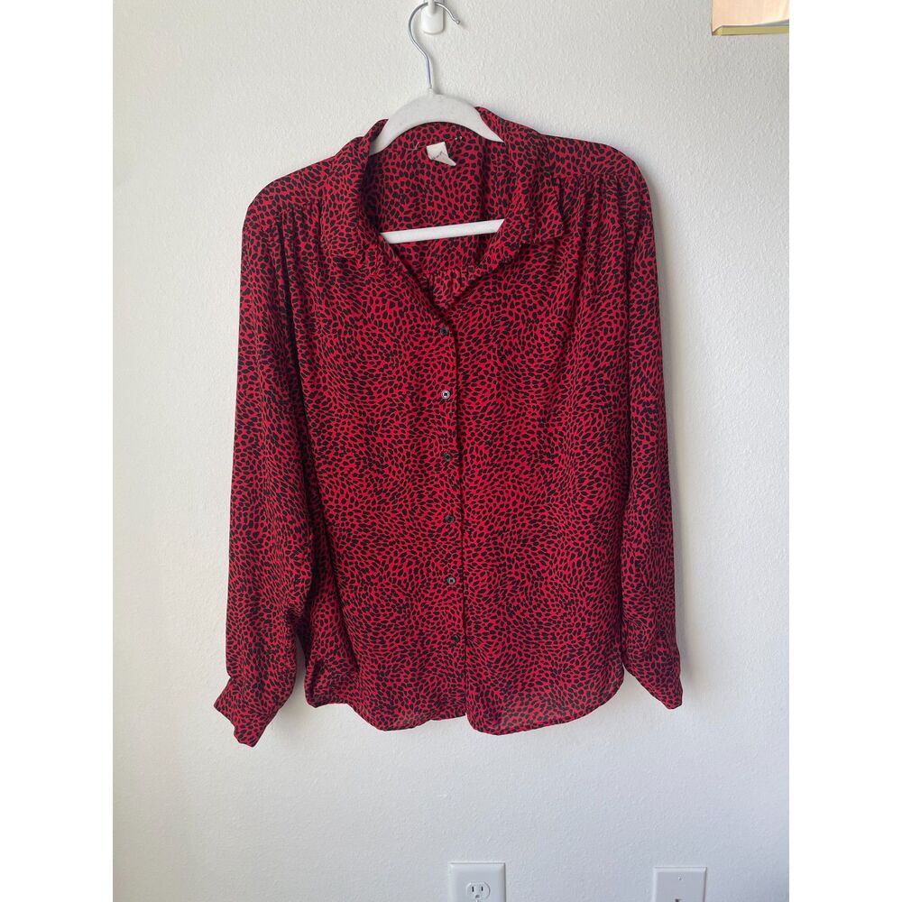Office siren red blouse L animal print long sleeve H&M button down top